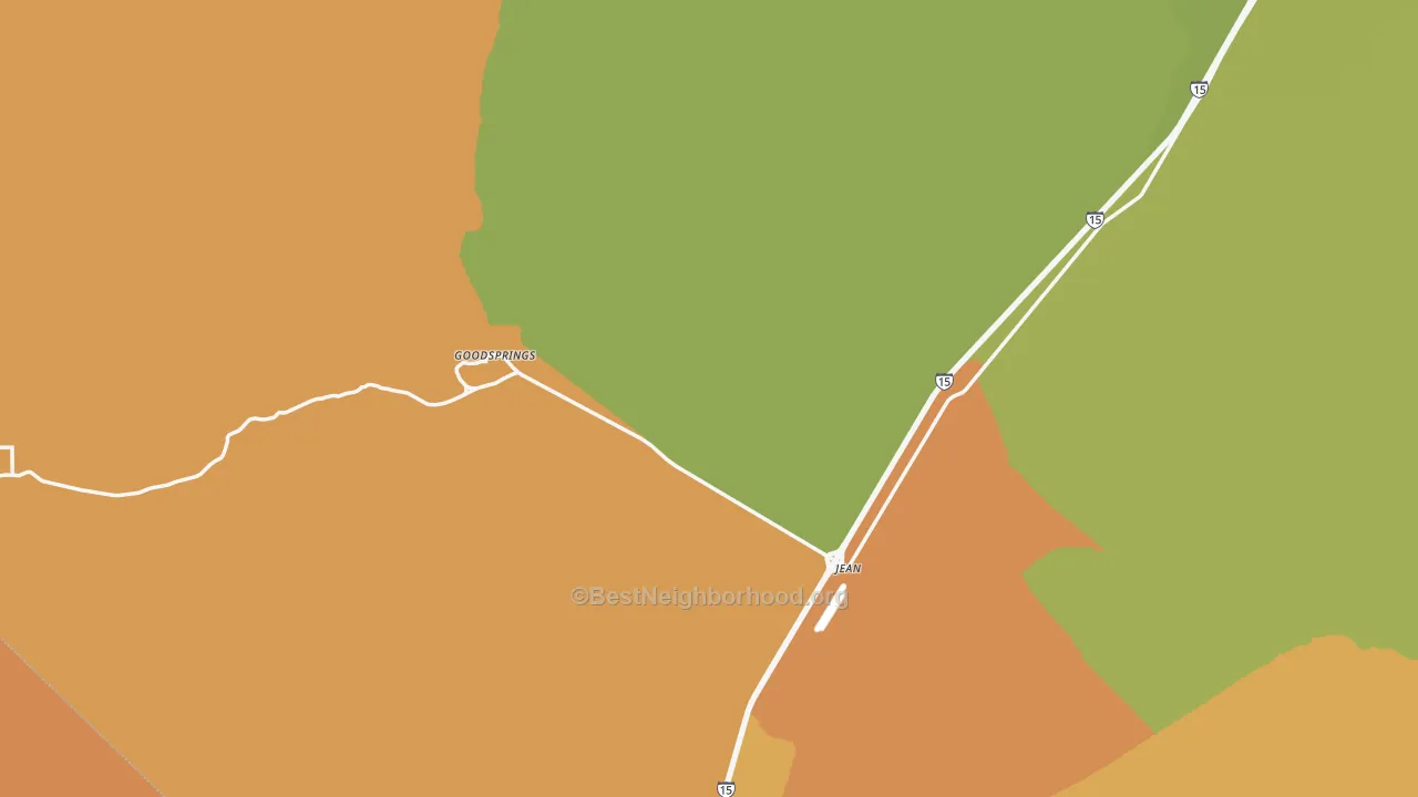 Map of the best neighborhoods in the Jean area, with better matches in green and worse matches in red