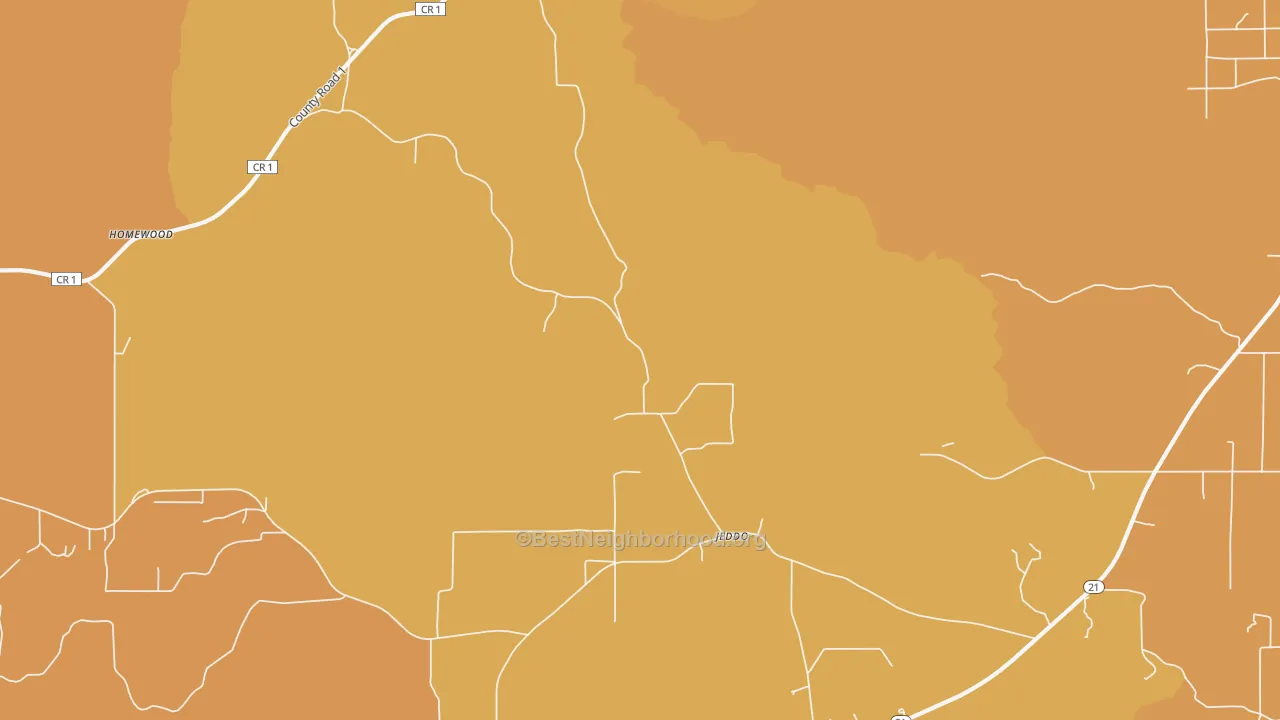 Map of the best neighborhoods in the Jeddo area, with better matches in green and worse matches in red