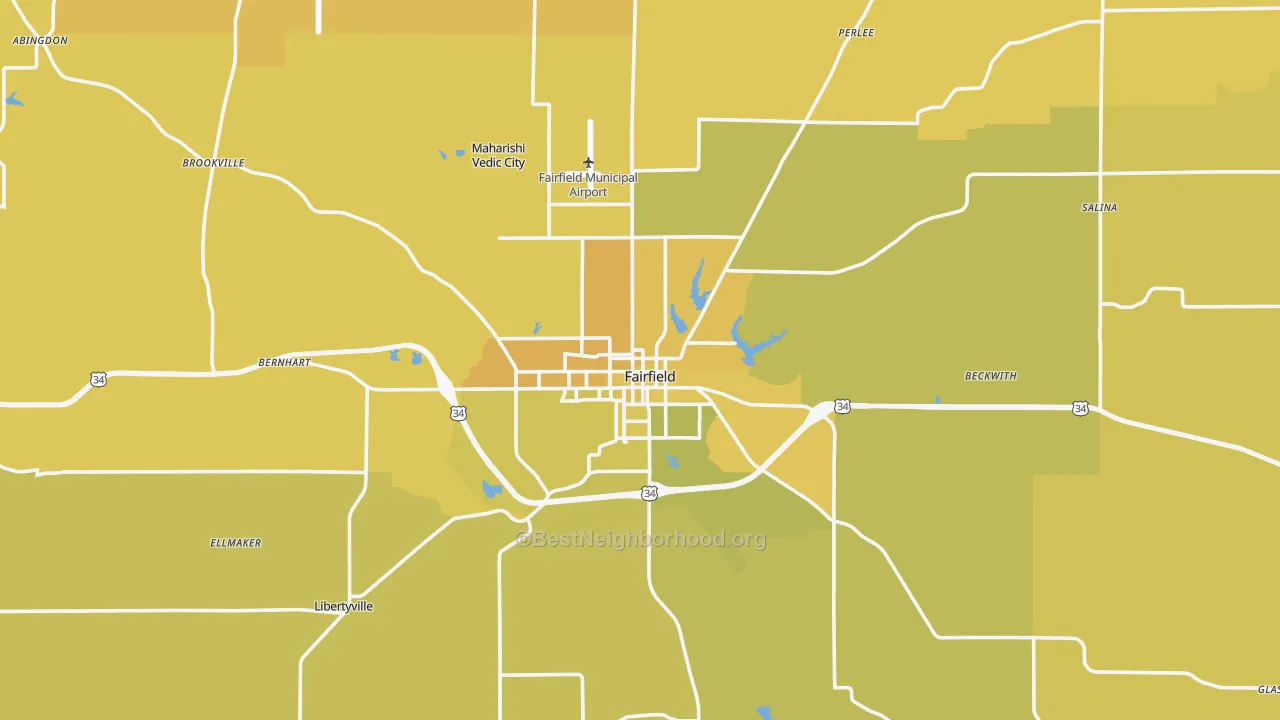Map of the best neighborhoods in the Jefferson County area, with better matches in green and worse matches in red