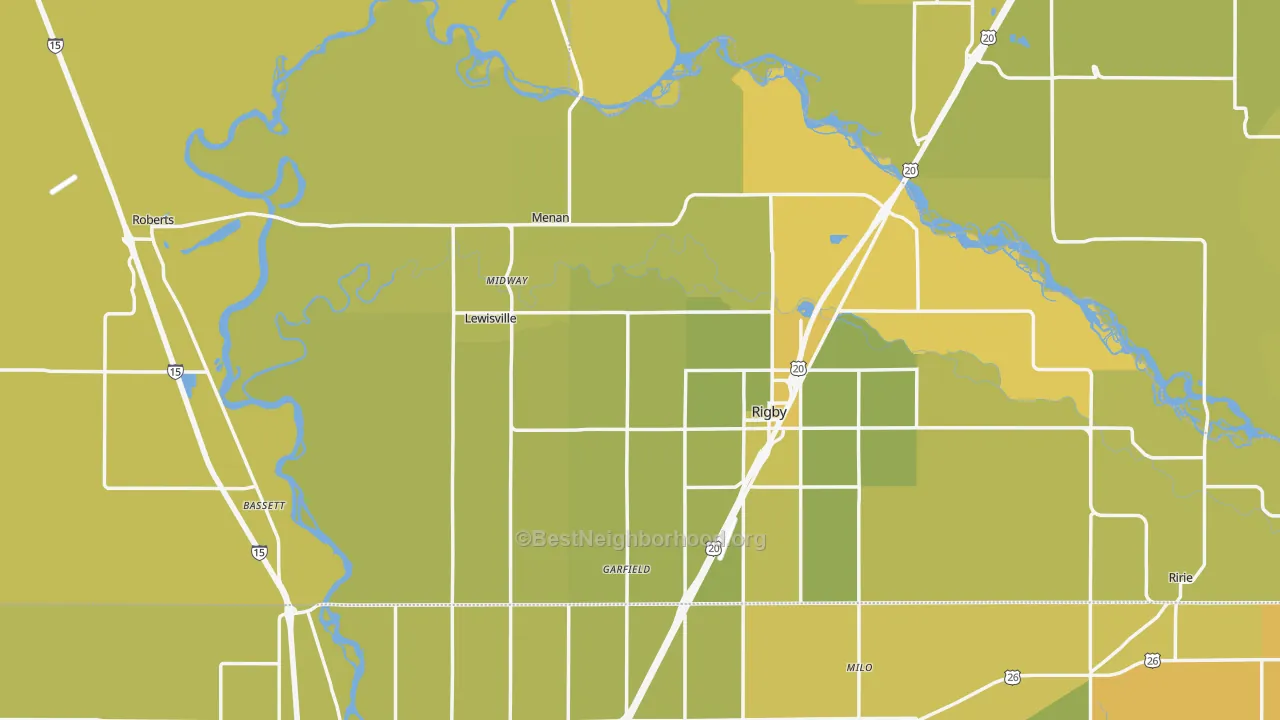 Map of the best neighborhoods in the Jefferson County area, with better matches in green and worse matches in red