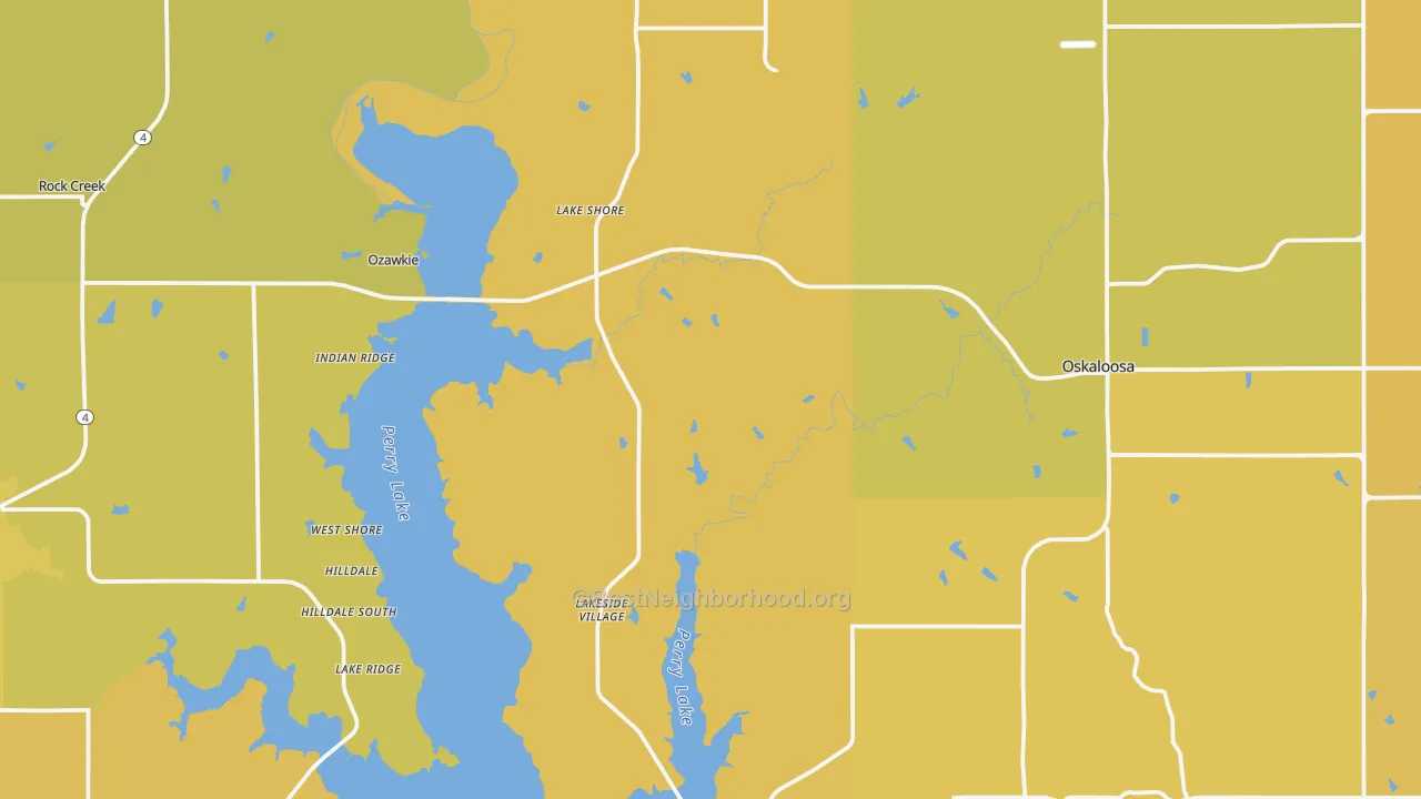 Map of the best neighborhoods in the Jefferson County area, with better matches in green and worse matches in red
