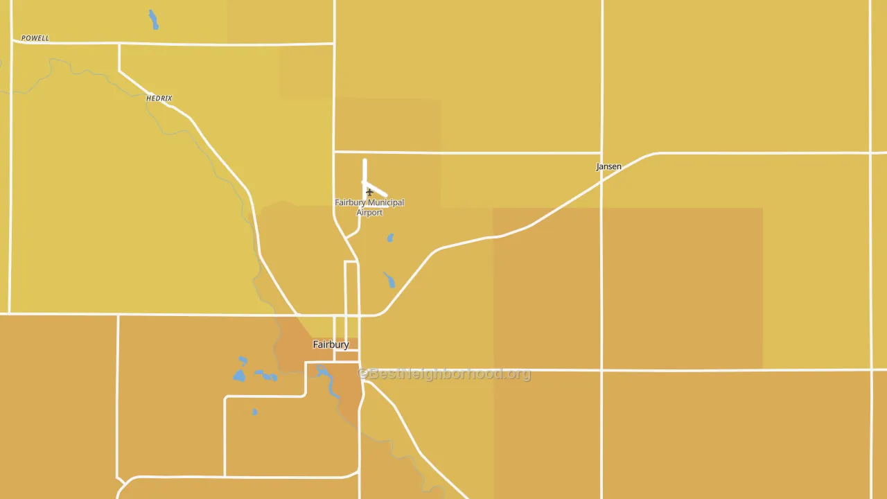 Map of the best neighborhoods in the Jefferson County area, with better matches in green and worse matches in red