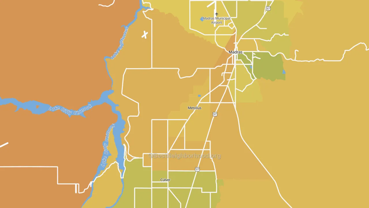 Map of the best neighborhoods in the Jefferson County area, with better matches in green and worse matches in red