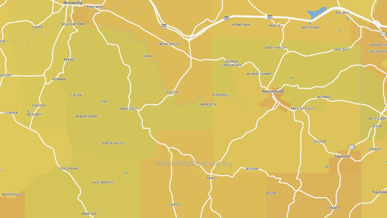 Map of the best neighborhoods in the Jefferson County area, with better matches in green and worse matches in red