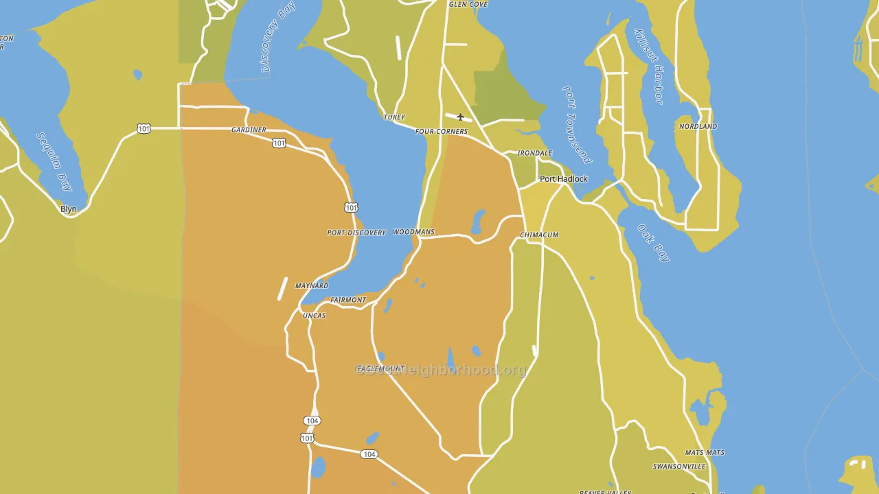 Map of the best neighborhoods in the Jefferson County area, with better matches in green and worse matches in red
