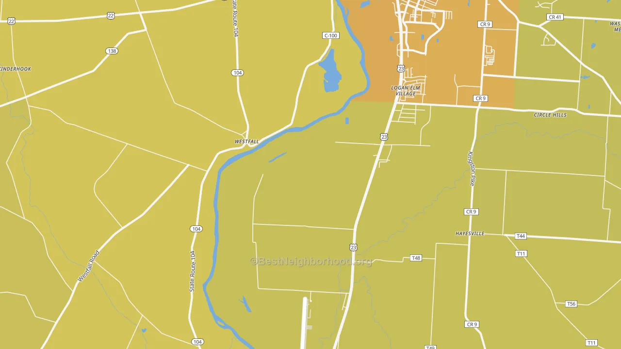 Map of the best neighborhoods in the Jefferson Estates area, with better matches in green and worse matches in red
