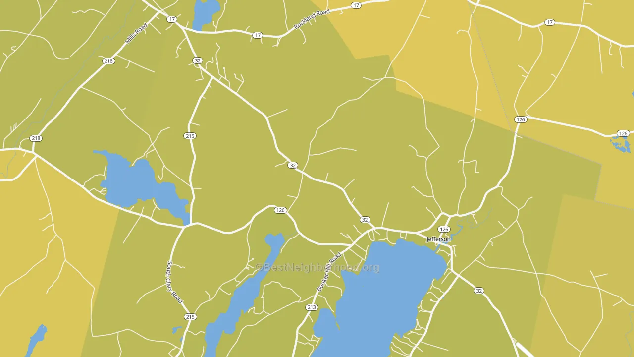 Map of the best neighborhoods in the Jefferson area, with better matches in green and worse matches in red