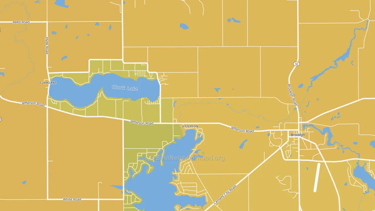 Map of the best neighborhoods in the Jefferson area, with better matches in green and worse matches in red