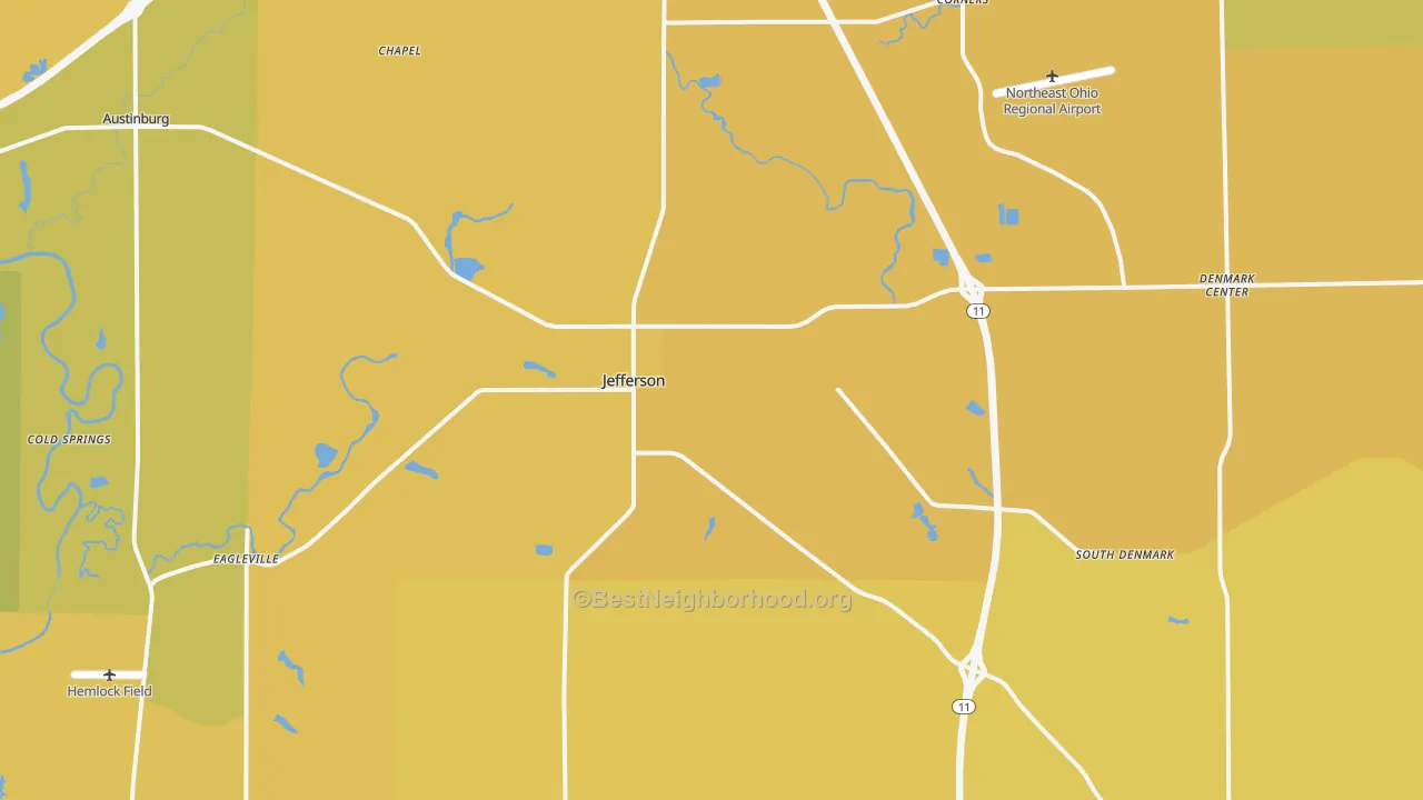 Map of the best neighborhoods in the Jefferson area, with better matches in green and worse matches in red
