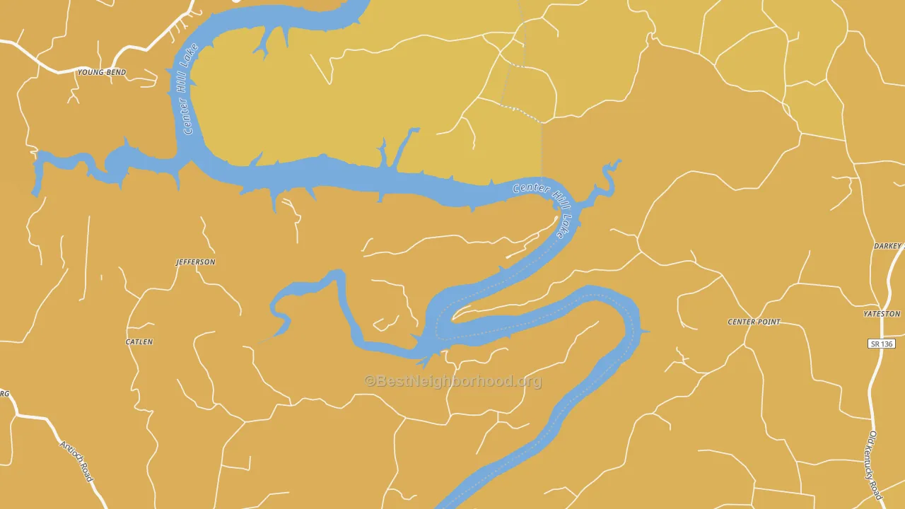 Map of the best neighborhoods in the Jefferson area, with better matches in green and worse matches in red