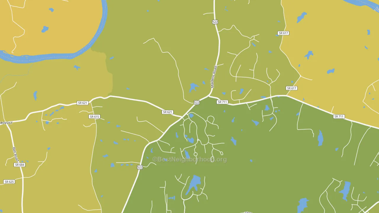 Map of the best neighborhoods in the Jefferson area, with better matches in green and worse matches in red