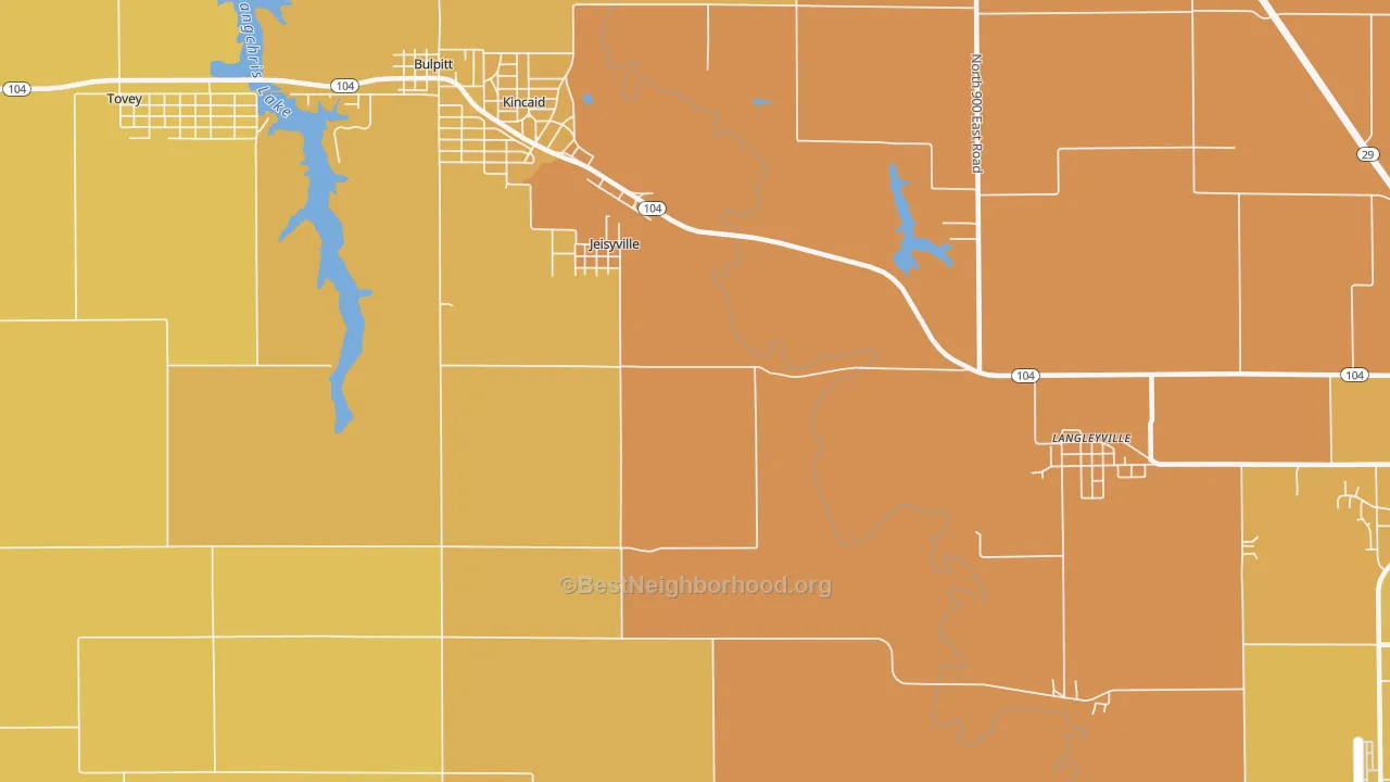 Map of the best neighborhoods in the Jeiseyville area, with better matches in green and worse matches in red
