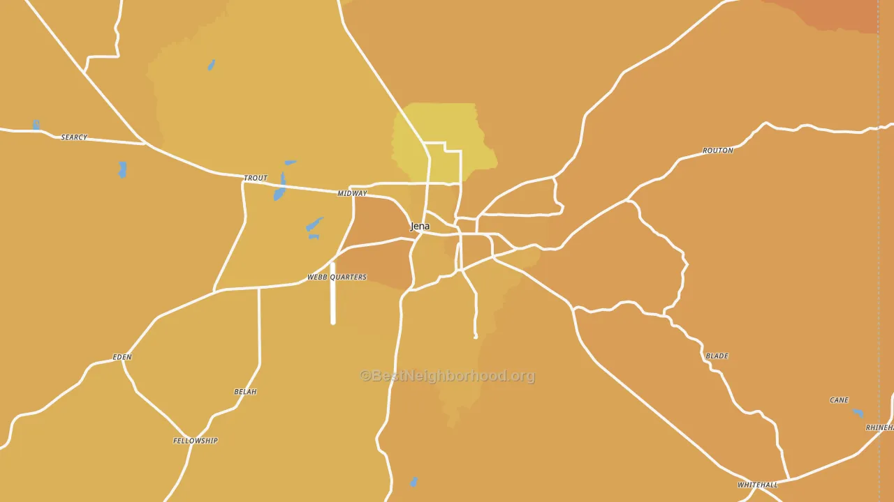 Map of the best neighborhoods in the Jena area, with better matches in green and worse matches in red
