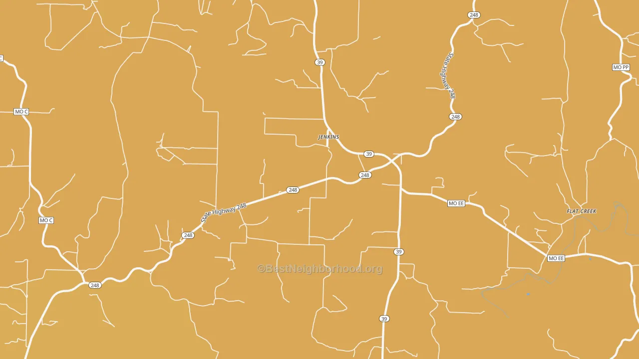 Map of the best neighborhoods in the Jenkins area, with better matches in green and worse matches in red
