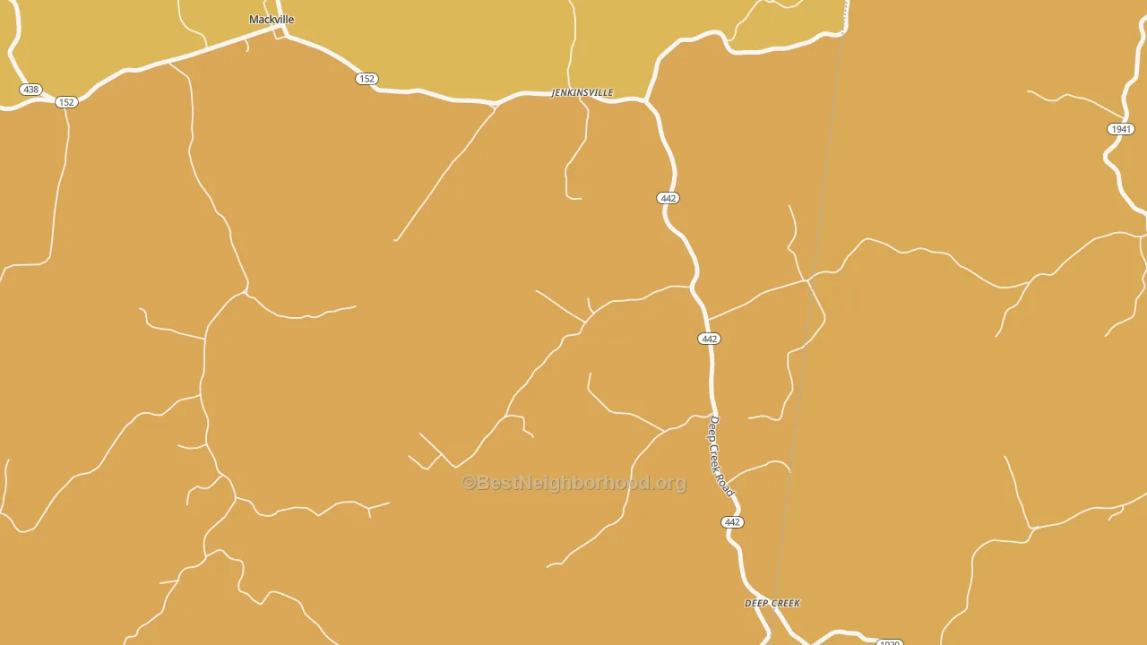 Map of the best neighborhoods in the Jenkinsville area, with better matches in green and worse matches in red