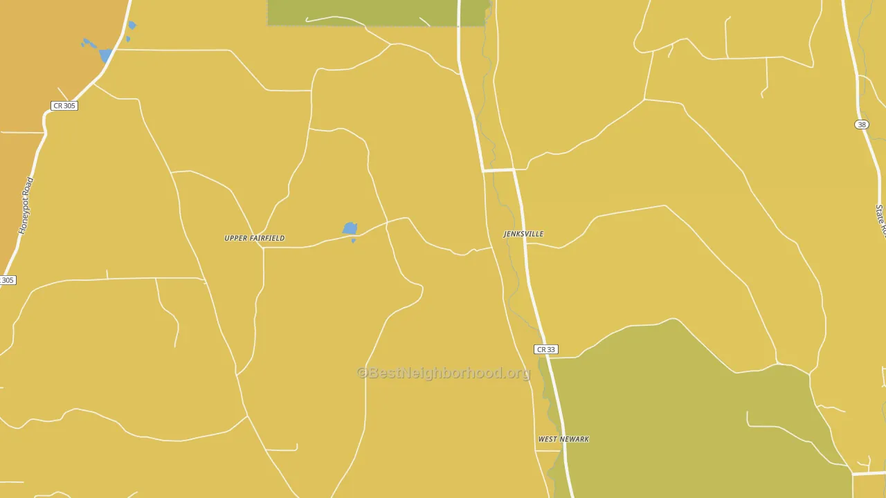 Map of the best neighborhoods in the Jenksville area, with better matches in green and worse matches in red