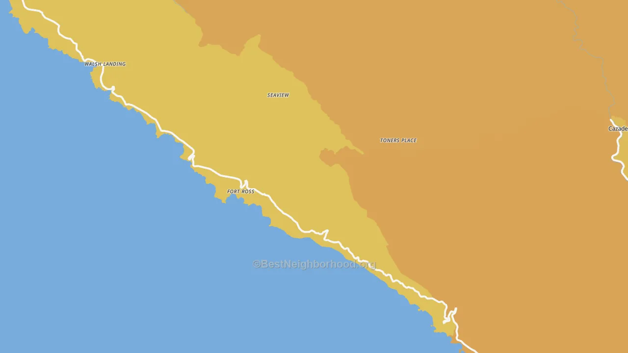 Map of the best neighborhoods in the Jenner area, with better matches in green and worse matches in red