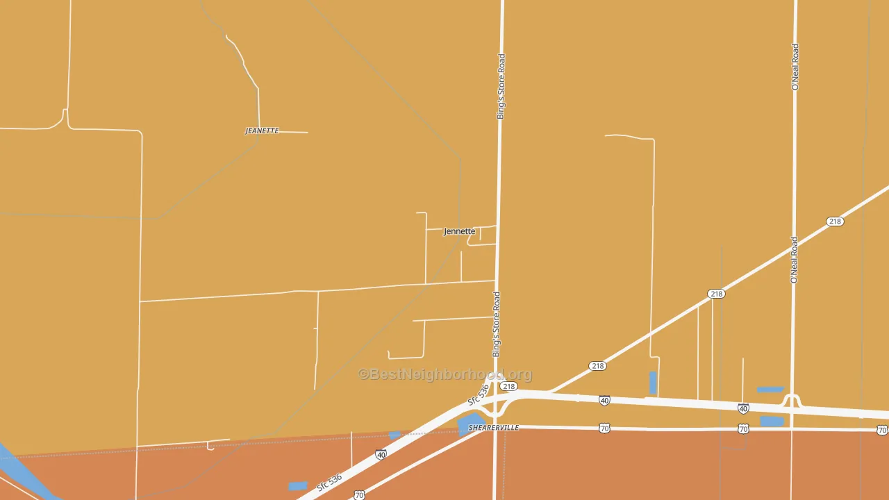 Map of the best neighborhoods in the Jennette area, with better matches in green and worse matches in red