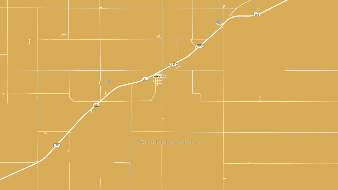 Map of the best neighborhoods in the Jennings area, with better matches in green and worse matches in red