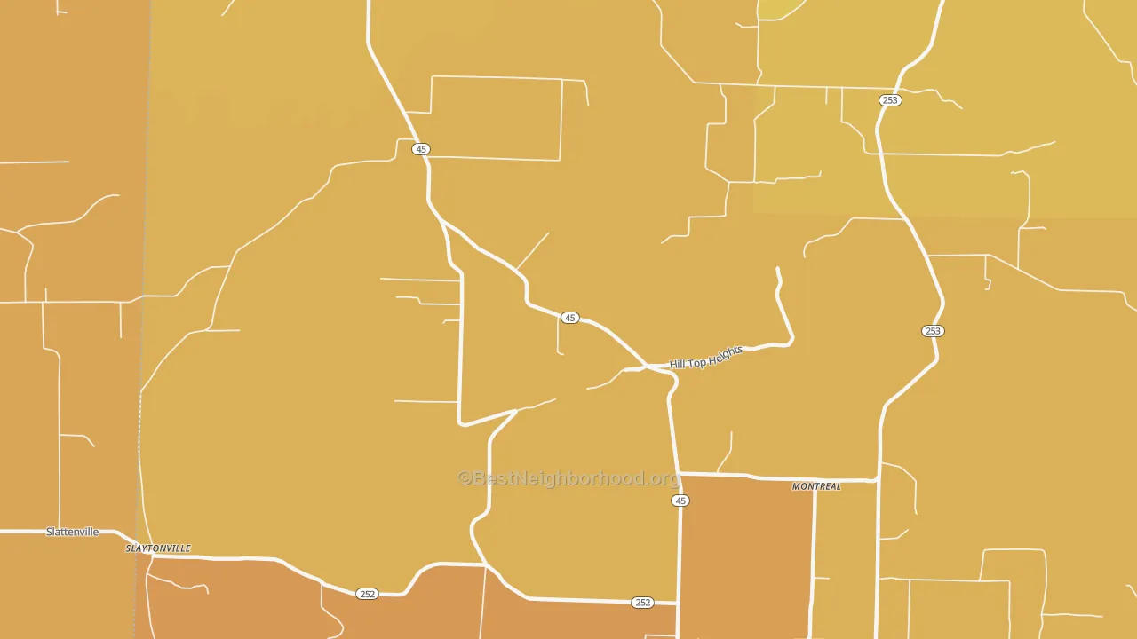 Map of the best neighborhoods in the Jenson area, with better matches in green and worse matches in red