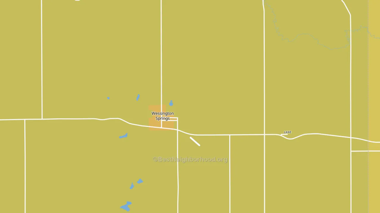 Map of the best neighborhoods in the Jerauld County area, with better matches in green and worse matches in red