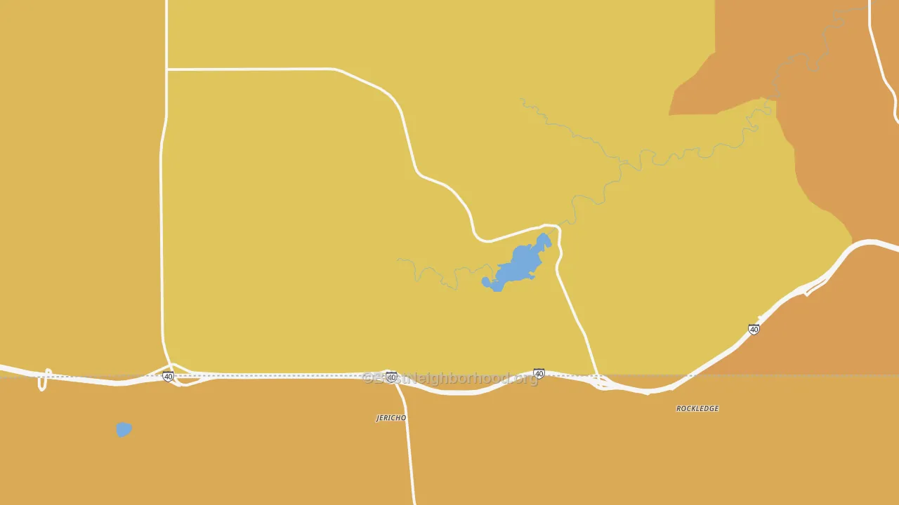 Map of the best neighborhoods in the Jericho area, with better matches in green and worse matches in red