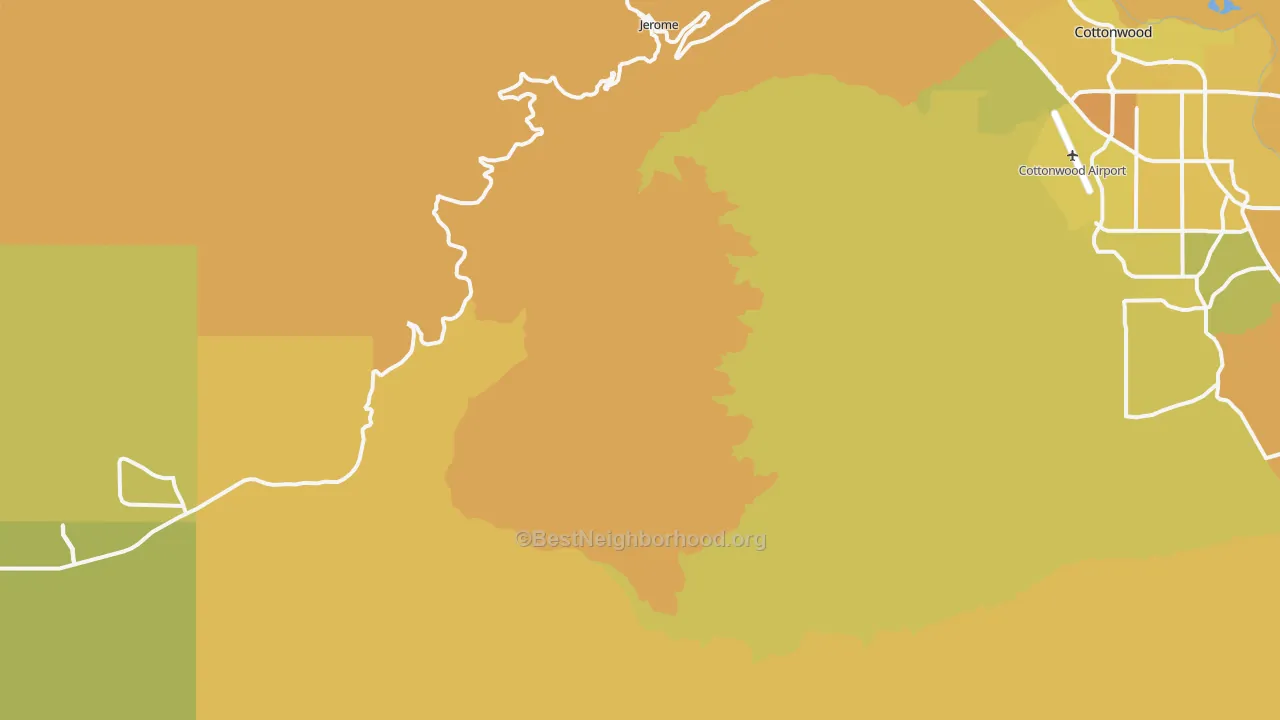Map of the best neighborhoods in the Jerome area, with better matches in green and worse matches in red
