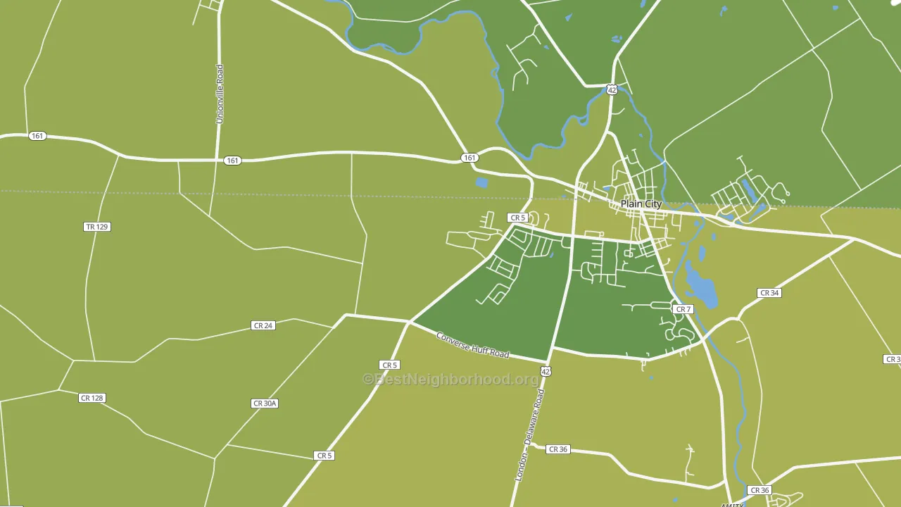 Map of the best neighborhoods in the Jerome area, with better matches in green and worse matches in red