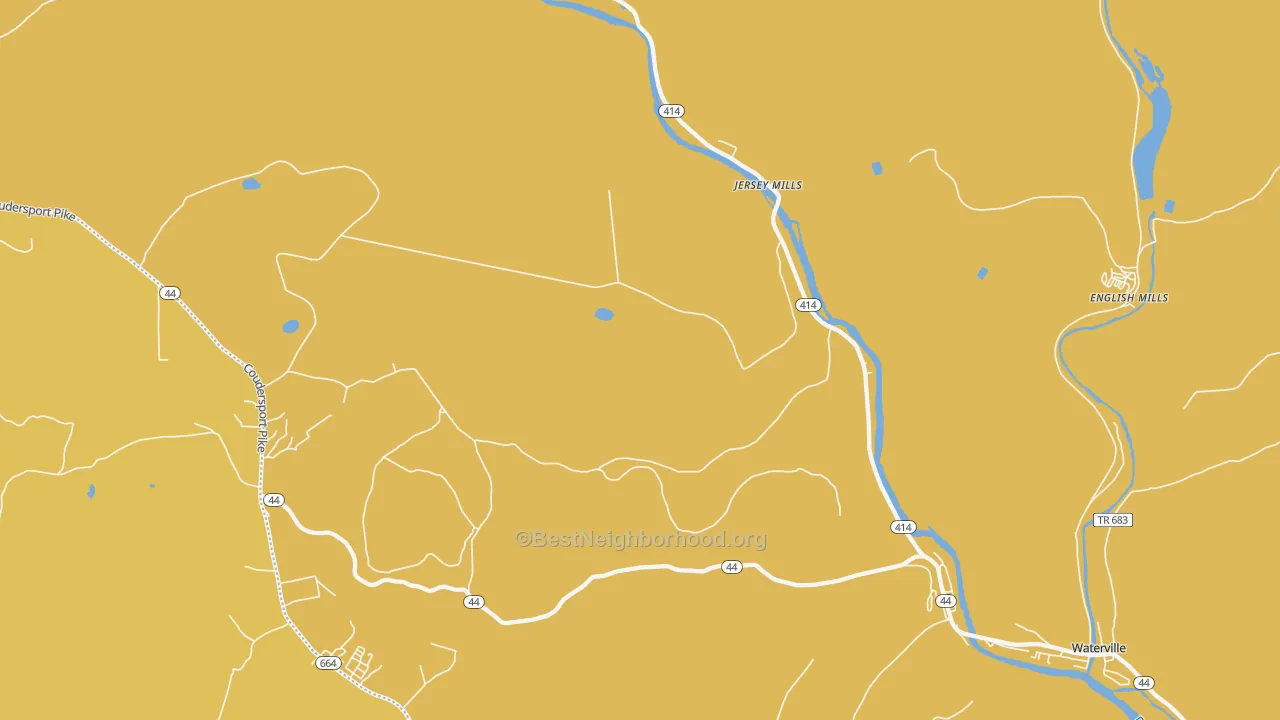Map of the best neighborhoods in the Jersey Mills area, with better matches in green and worse matches in red