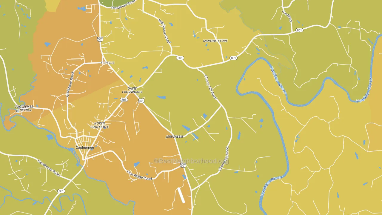 Map of the best neighborhoods in the Jerusalem area, with better matches in green and worse matches in red