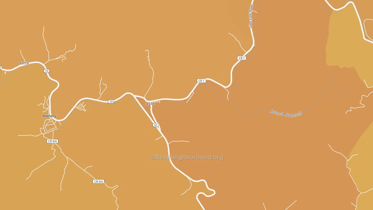 Map of the best neighborhoods in the Jesse area, with better matches in green and worse matches in red