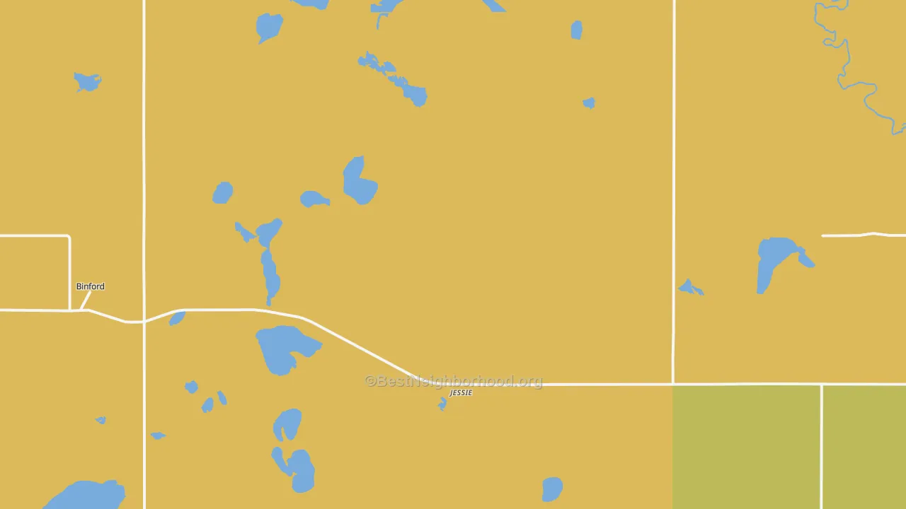 Map of the best neighborhoods in the Jessie area, with better matches in green and worse matches in red