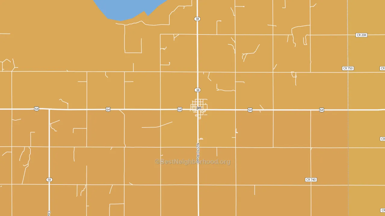 Map of the best neighborhoods in the Jet area, with better matches in green and worse matches in red