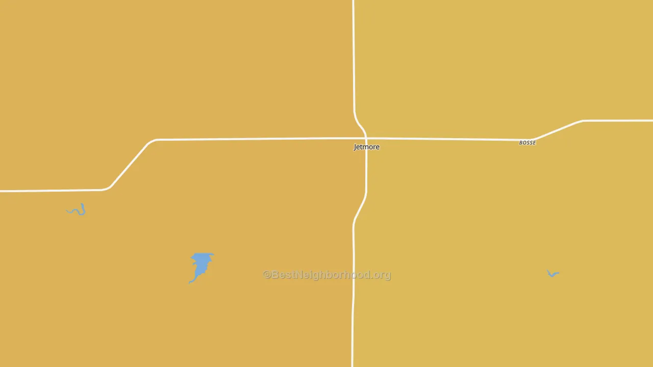 Map of the best neighborhoods in the Jetmore area, with better matches in green and worse matches in red