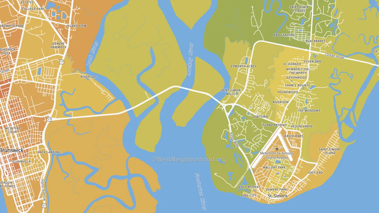 Map of the best neighborhoods in the Jewtown area, with better matches in green and worse matches in red