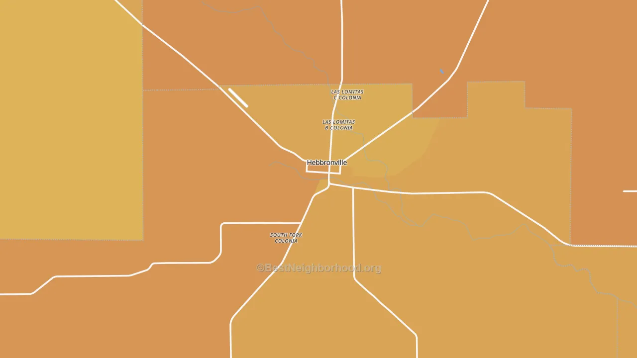 Map of the best neighborhoods in the Jim Hogg County area, with better matches in green and worse matches in red