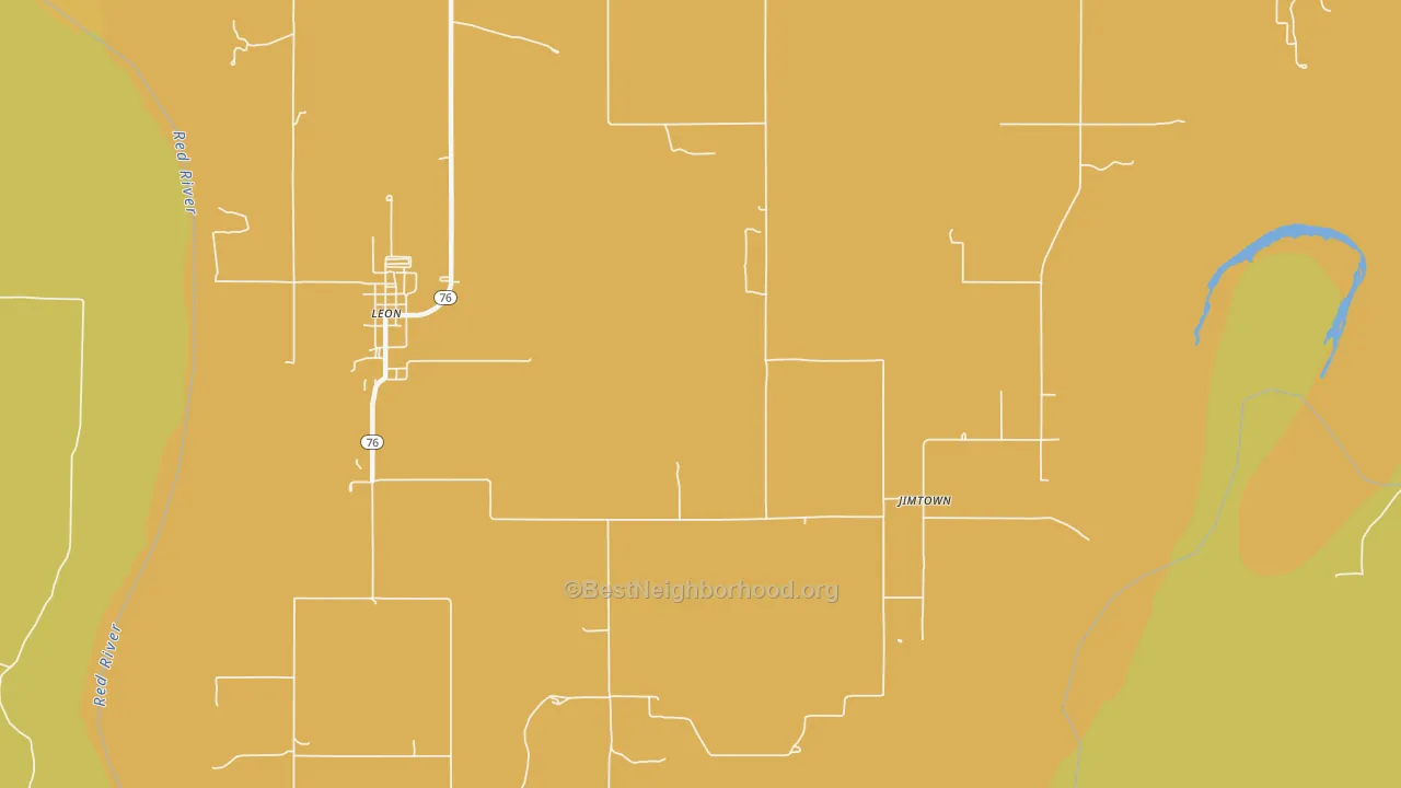 Map of the best neighborhoods in the Jimtown area, with better matches in green and worse matches in red