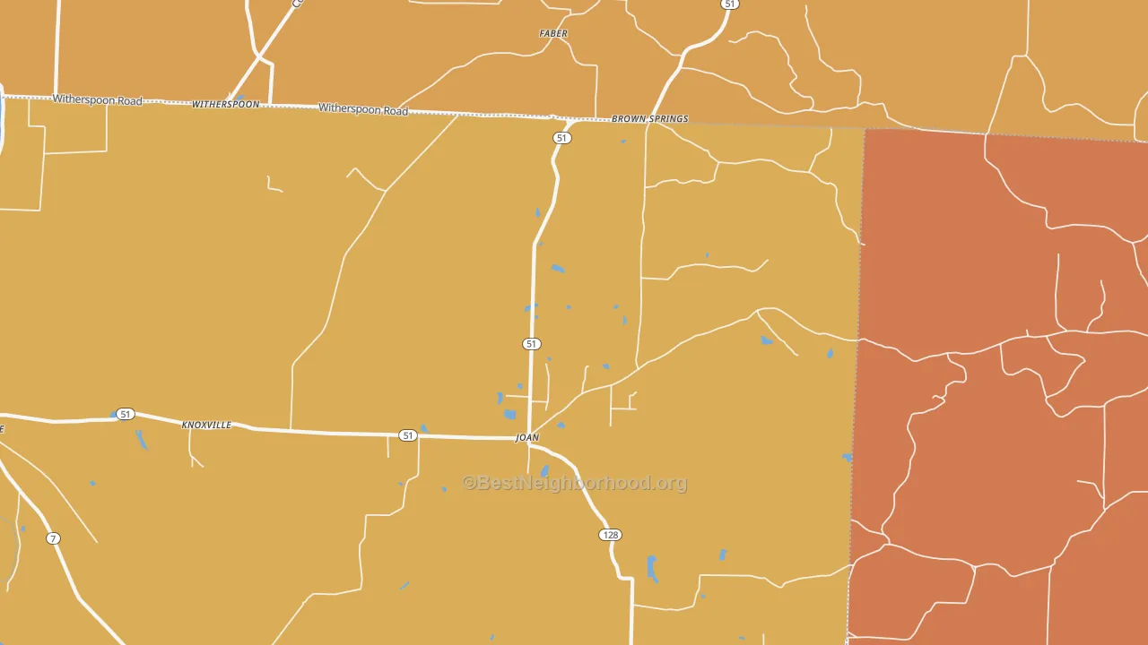 Map of the best neighborhoods in the Joan area, with better matches in green and worse matches in red