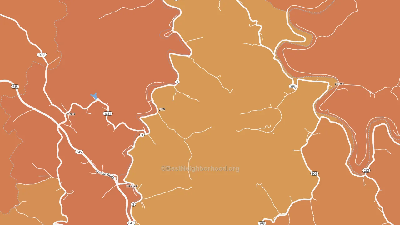 Map of the best neighborhoods in the Job area, with better matches in green and worse matches in red