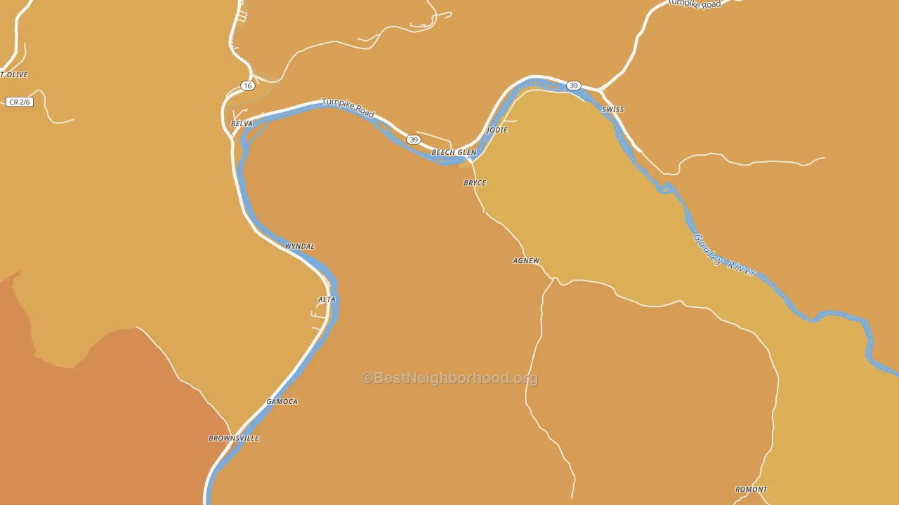 Map of the best neighborhoods in the Jodie area, with better matches in green and worse matches in red