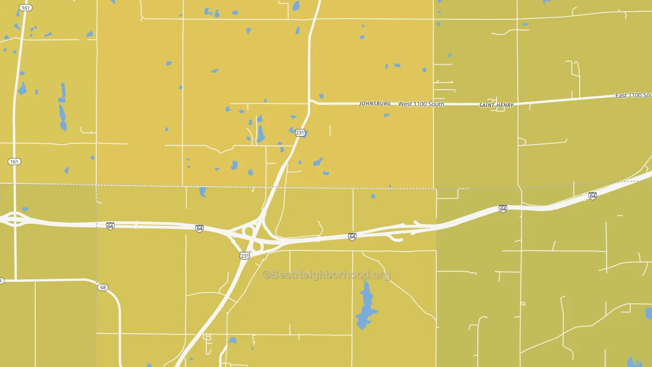 Map of the best neighborhoods in the Johnsburg area, with better matches in green and worse matches in red