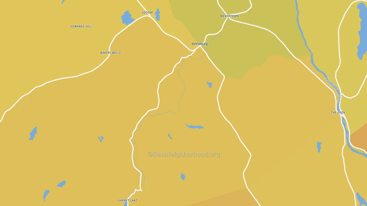 Map of the best neighborhoods in the Johnsburg area, with better matches in green and worse matches in red