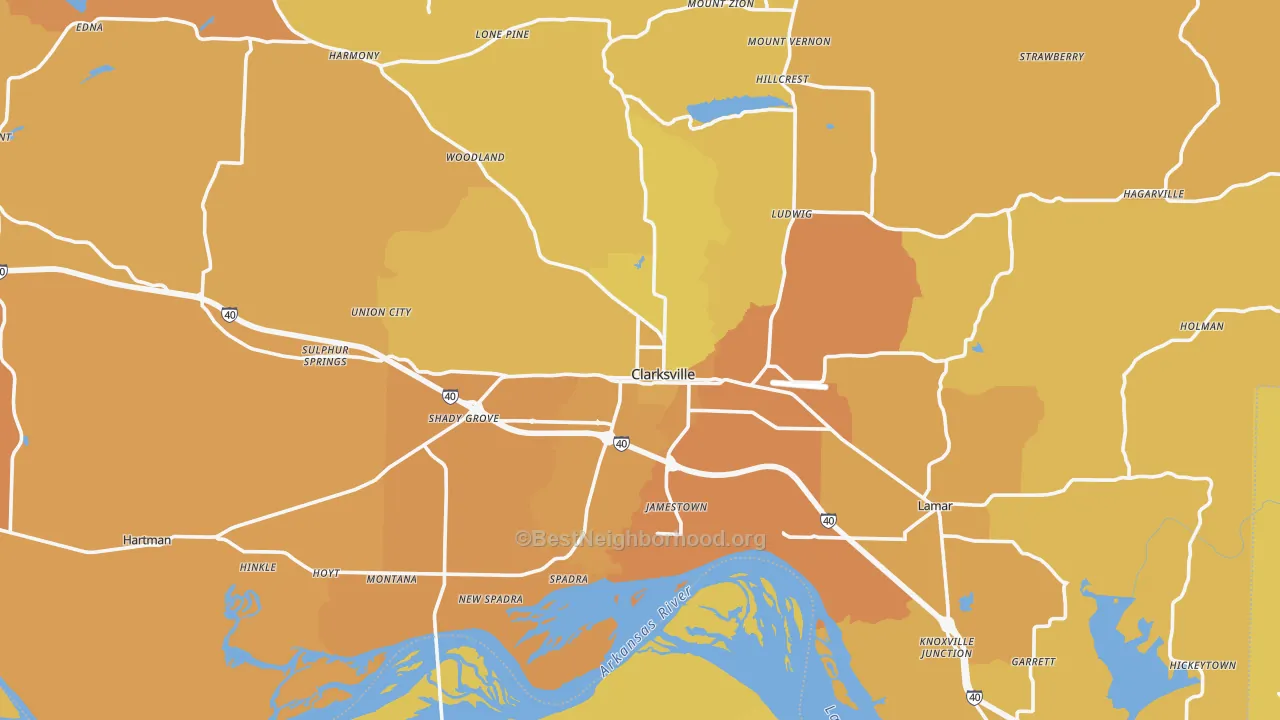 Map of the best neighborhoods in the Johnson County area, with better matches in green and worse matches in red