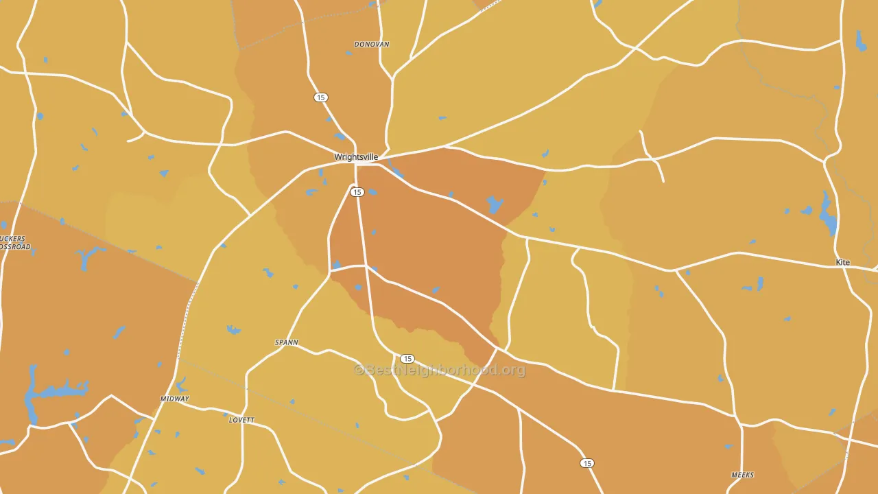 Map of the best neighborhoods in the Johnson County area, with better matches in green and worse matches in red