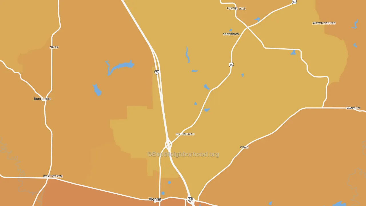 Map of the best neighborhoods in the Johnson County area, with better matches in green and worse matches in red