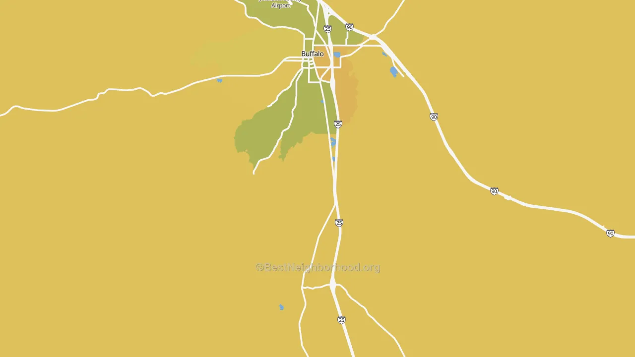 Map of the best neighborhoods in the Johnson County area, with better matches in green and worse matches in red