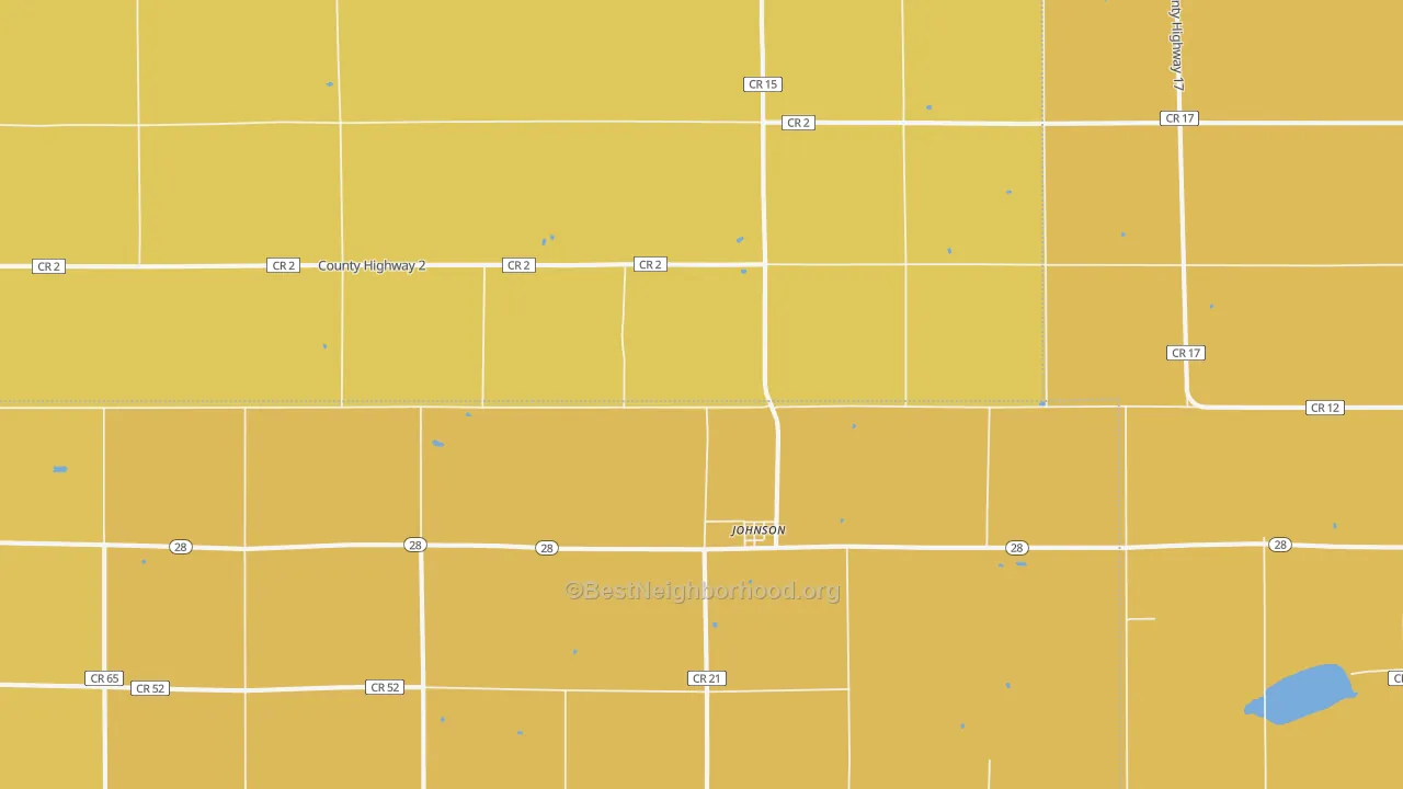 Map of the best neighborhoods in the Johnson area, with better matches in green and worse matches in red
