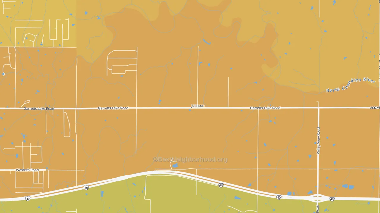 Map of the best neighborhoods in the Johnson area, with better matches in green and worse matches in red