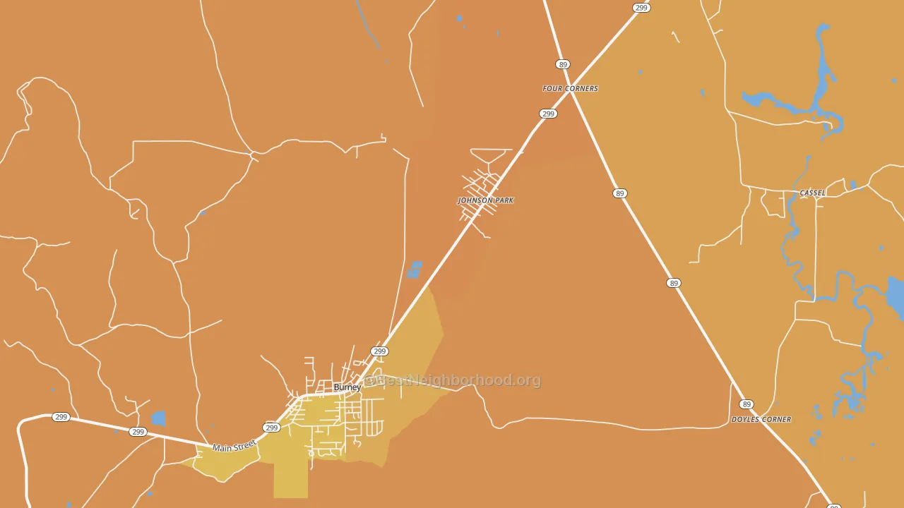 Map of the best neighborhoods in the Johnson Park area, with better matches in green and worse matches in red