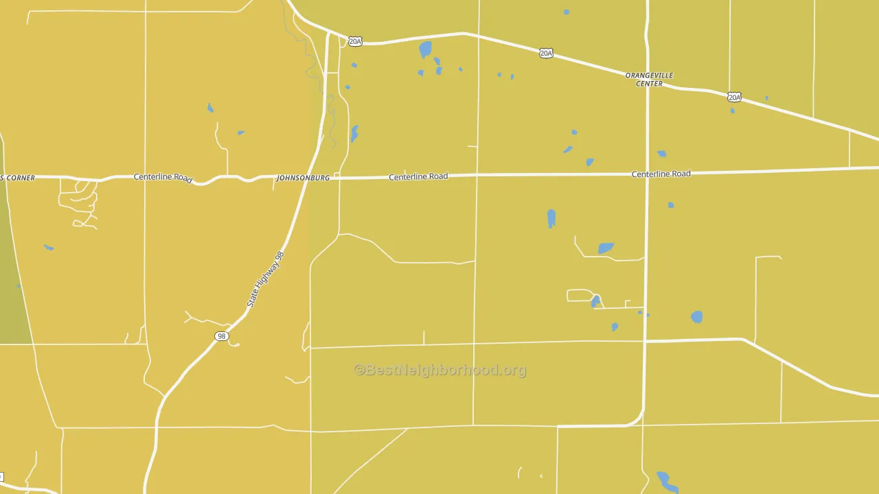 Map of the best neighborhoods in the Johnsonburg area, with better matches in green and worse matches in red